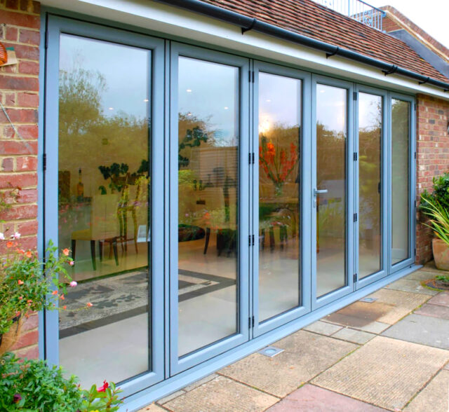 grey aluminium bi-folding doors